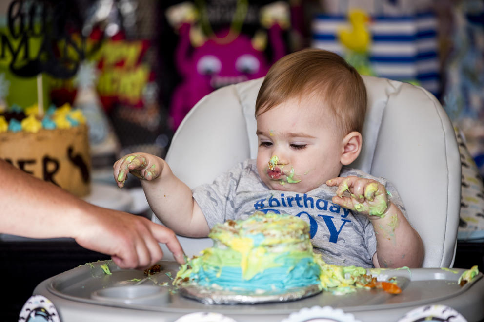 Asher smashes his birthday cake