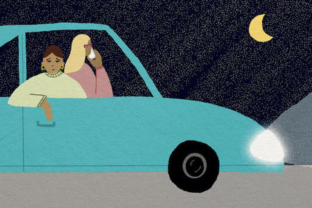 Illustration of car at night