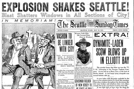 Seattle Times’ front page on the day of the explosion in 1915