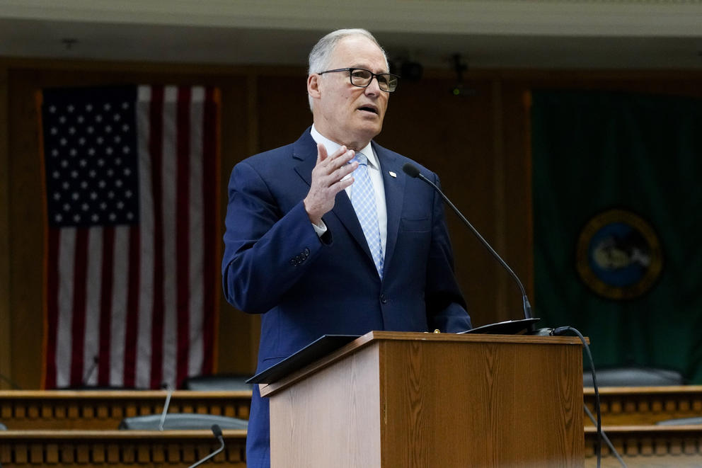 Washington Gov. Jay Inslee speaks during a legislative preview in Olympia