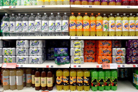 Soda on a supermarket shelf